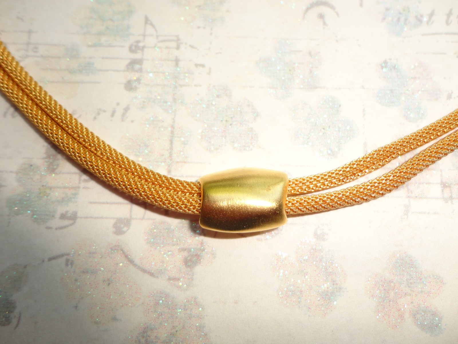 VTG ’80S ESTATE MINIMALIST MOD YELLOW GOLDTONE DOUBLE MESH TUBE CHAIN NECKLACE