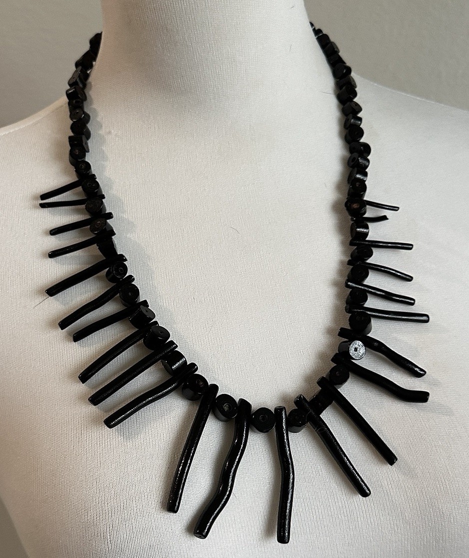 Vintage Black Branch & Beads Coral Necklace From Hawaii 1980s