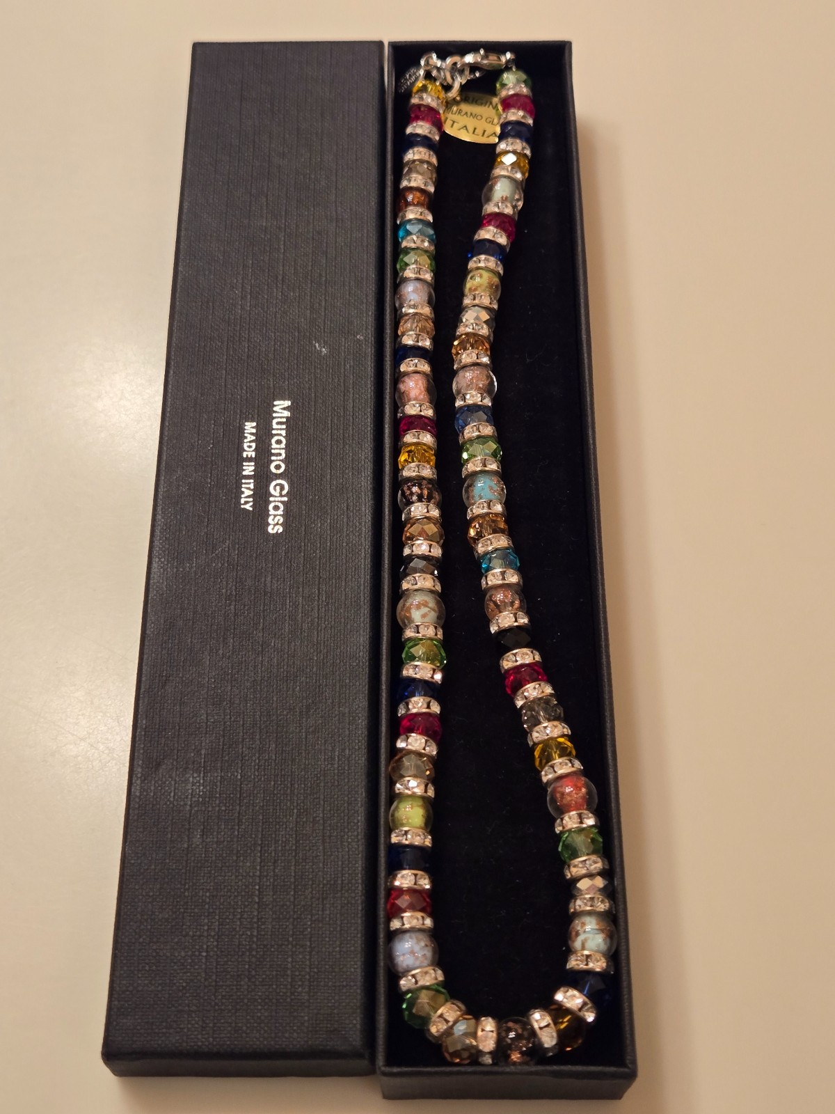 murano glass bead necklace from Italy new multicolor 19″