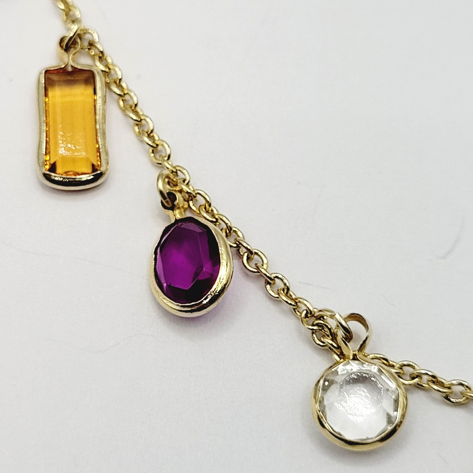 Rainbow Colors Acrylic Charm Station Bead Gold Tone Vintage 1980s Necklace Korea
