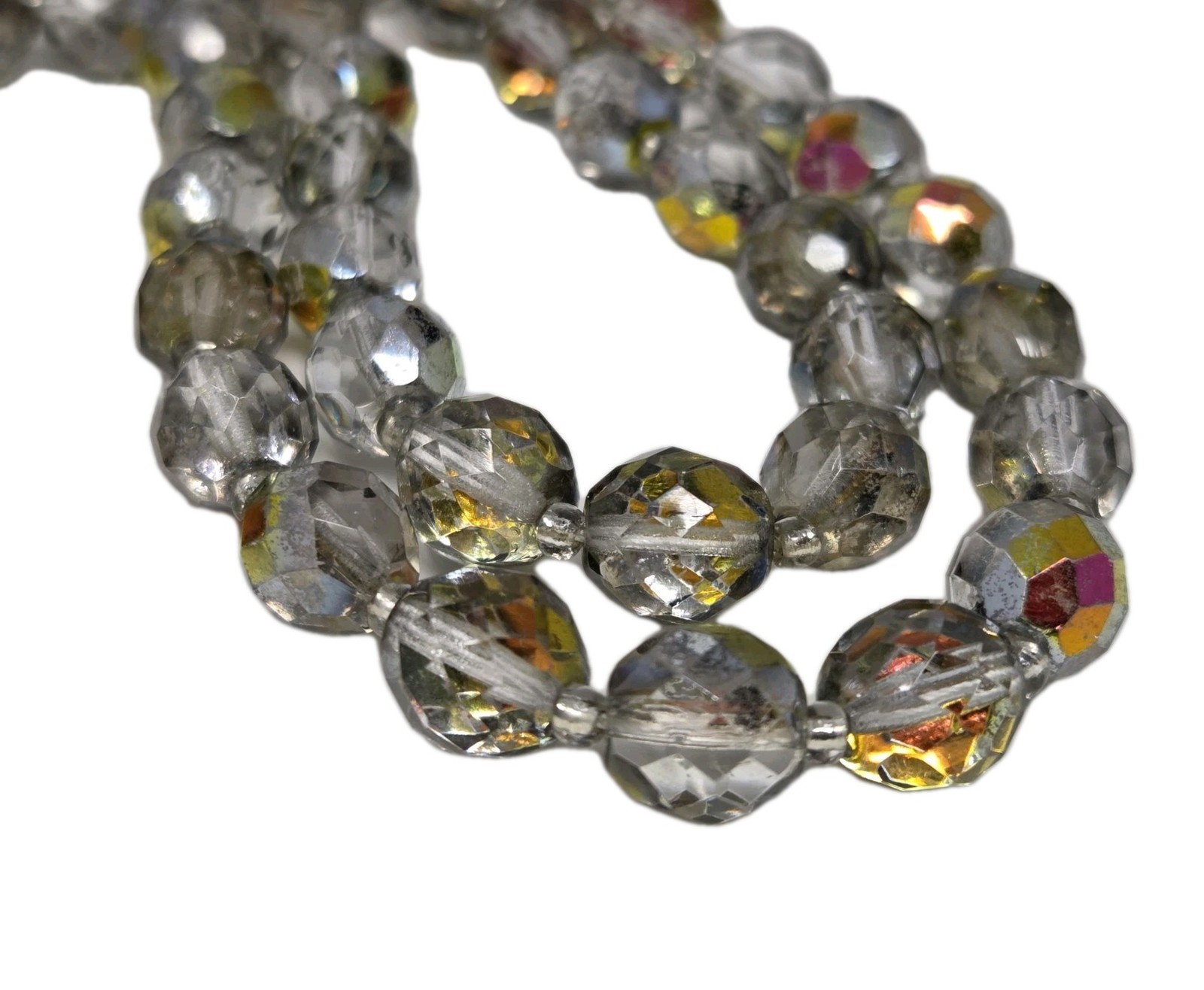 Mirrored AB Aurora Borealis Faceted Glass Necklace Vintage 36 Inches