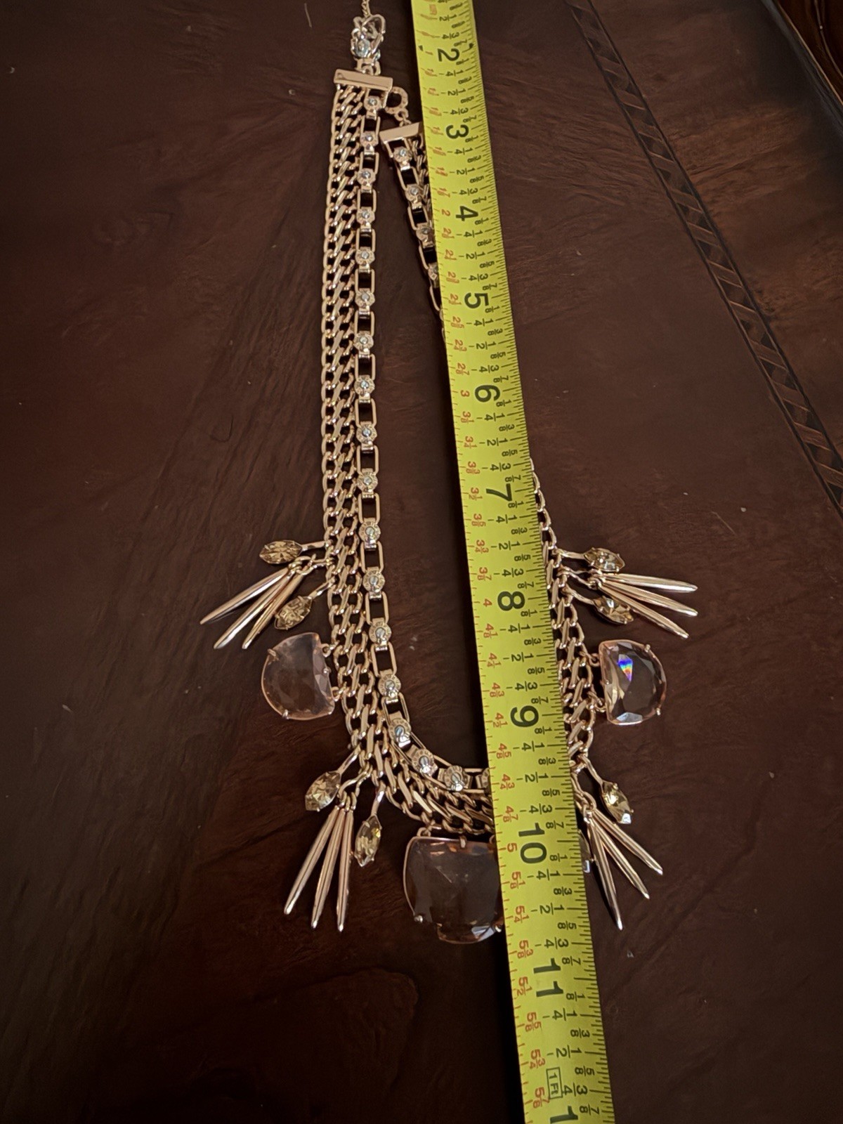 Vintage Henri Bendel Rose Gold Necklace, Peach Swarovski Stones