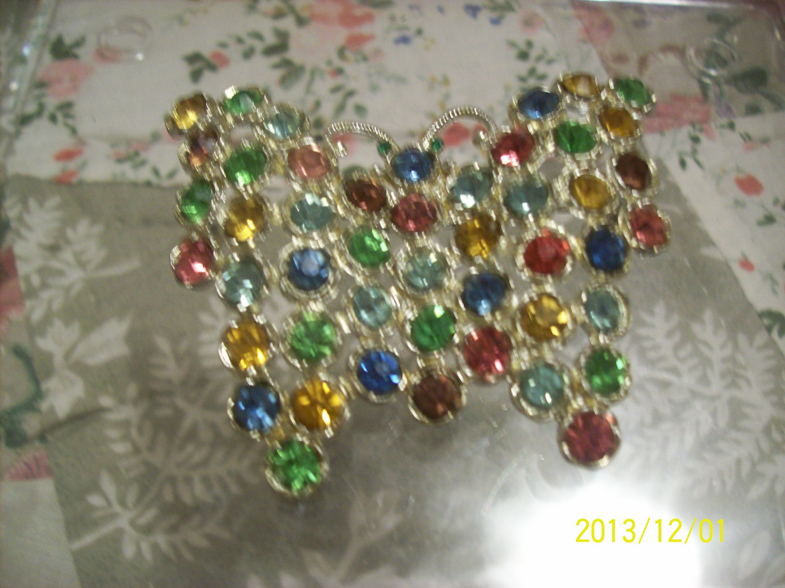 Brooch Large Vintage Czechoslovakia Multi-Colored Glass Rhinestone Butterfly