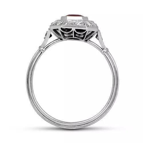 Art Deco Ruby Engagement Ring 14K White Gold FN Vintage Style Cocktail Ring Gift