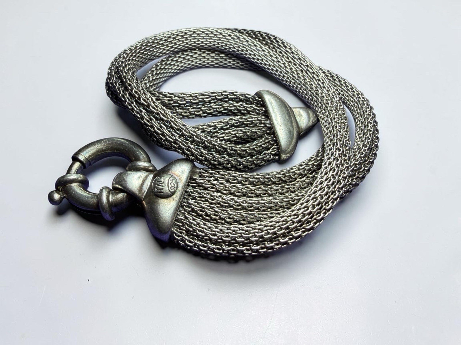 VTG Italy Popcorn 925 Sterling Silver 6 Strand Woven Mesh Bracelet 7.5″ 29g