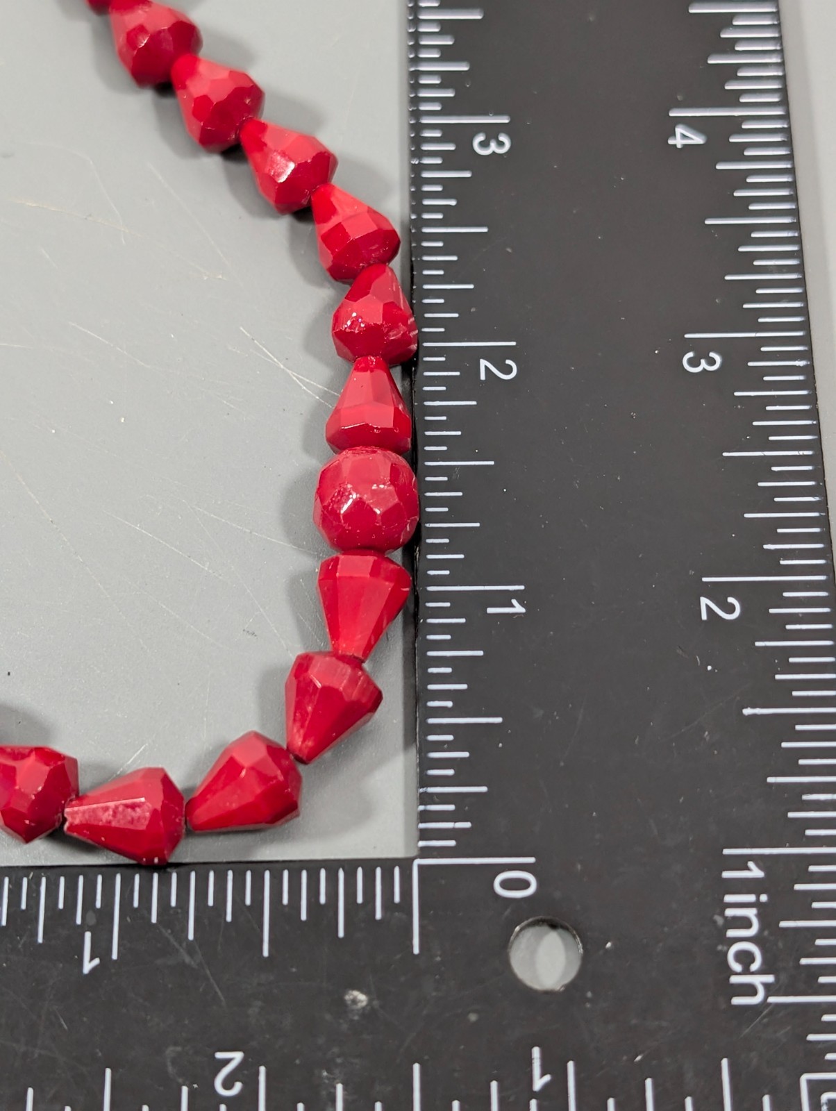 Vintage Bohemian Style Faceted Ruby Red Glass Bead Necklace Bicone 24″ MCM