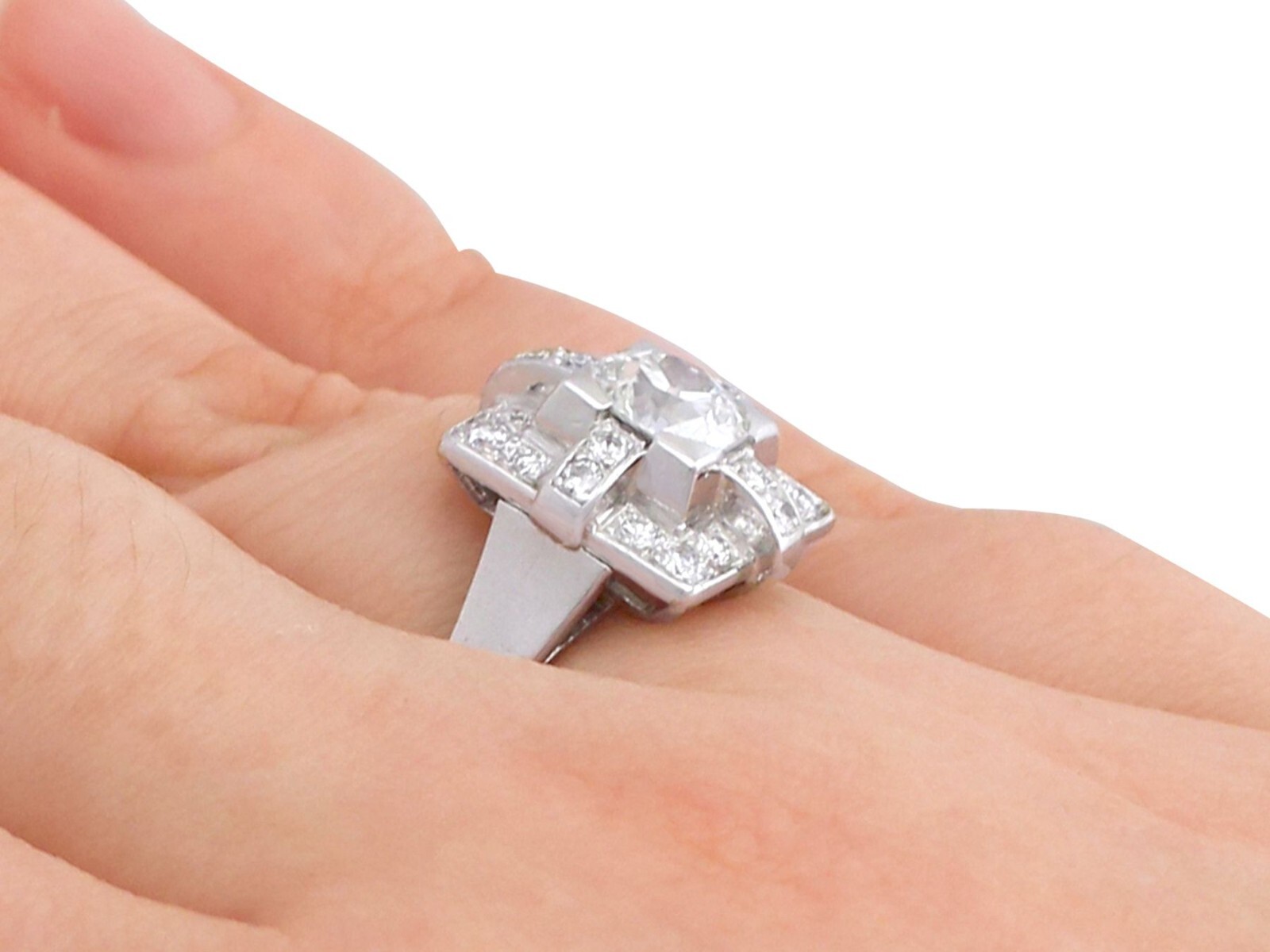 Vintage French 1.53 Ct Diamond and Platinum Dress Ring Art Deco 1940 Size 6.25