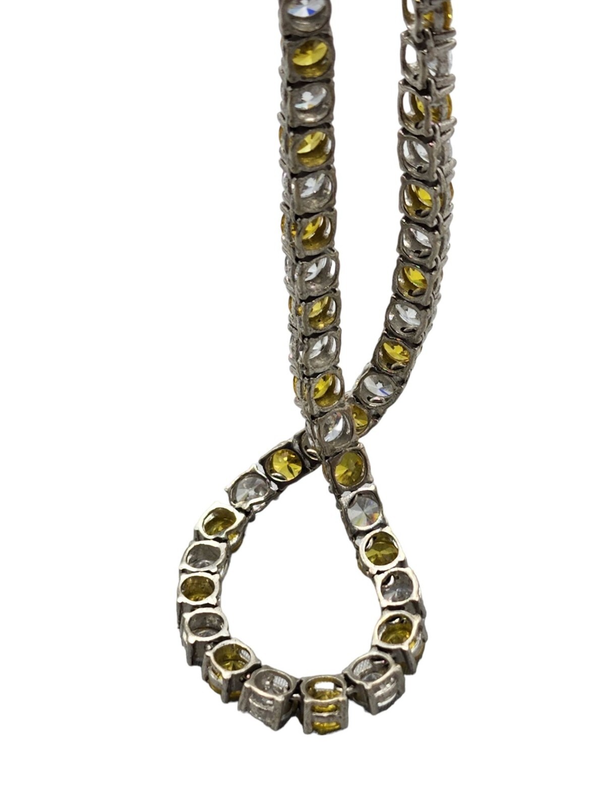 Vintage Art Deco Sterling Silver Bezel Set Yellow & Clear Quartz Necklace