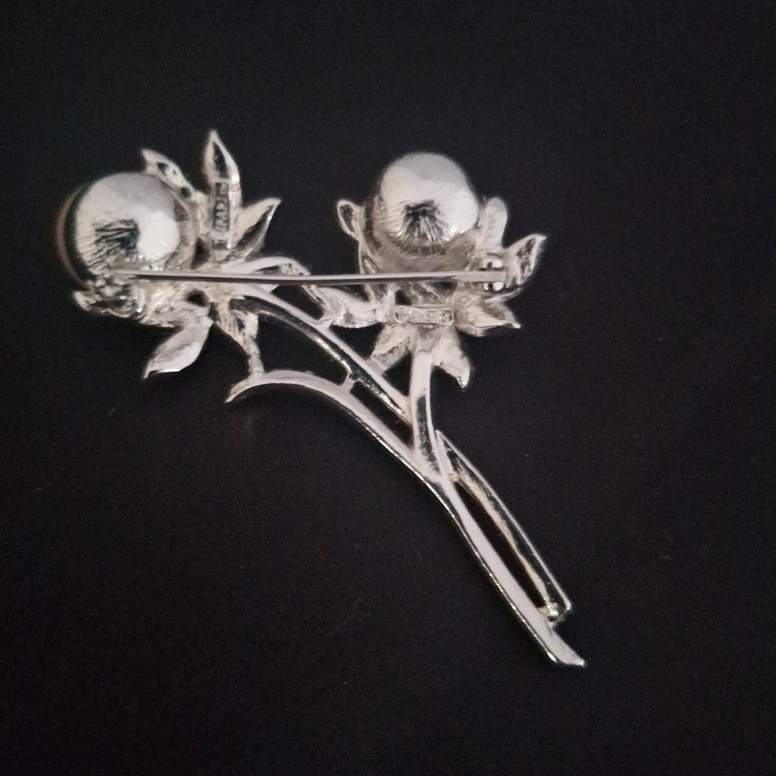 Vintage TRIFARI Silver tone Pearls Blue Crystals Flowers Pin Brooch