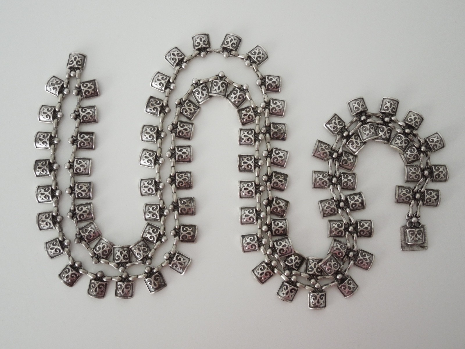 Vintage Ethno Chain Necklace Long silver-colored Boho 70er 3.3oz/ca.30 11/16in