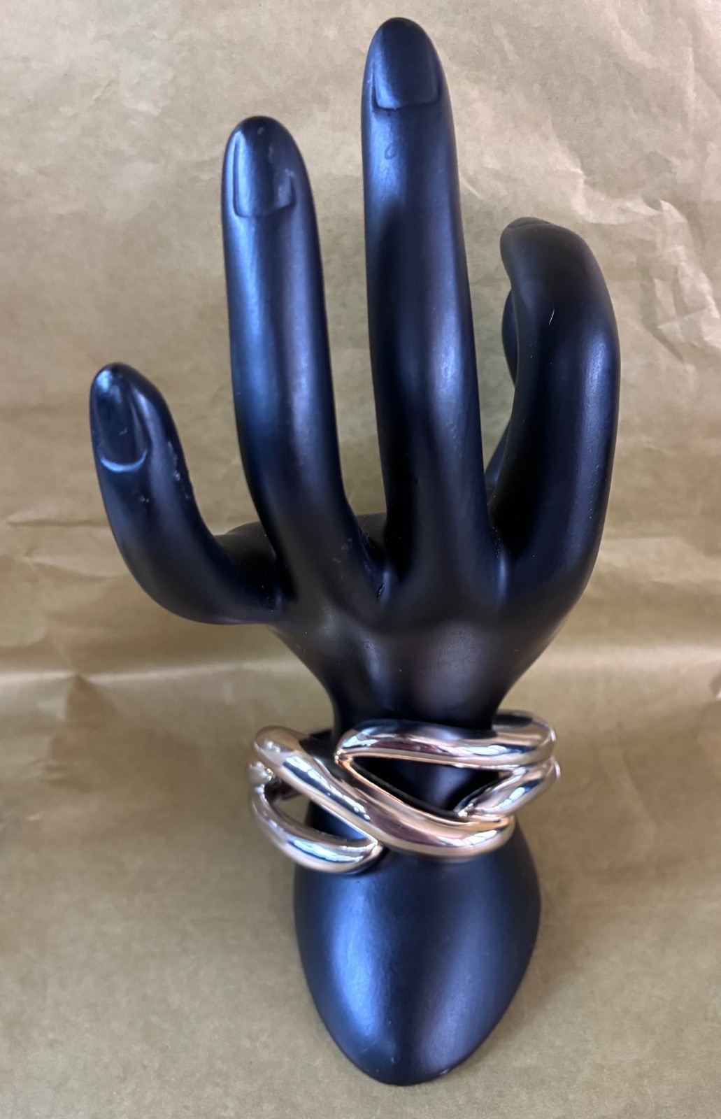Vintage Modernist Gold & Silver Tone Hinged Bangle Bracelet Open Metal Swirl 8″