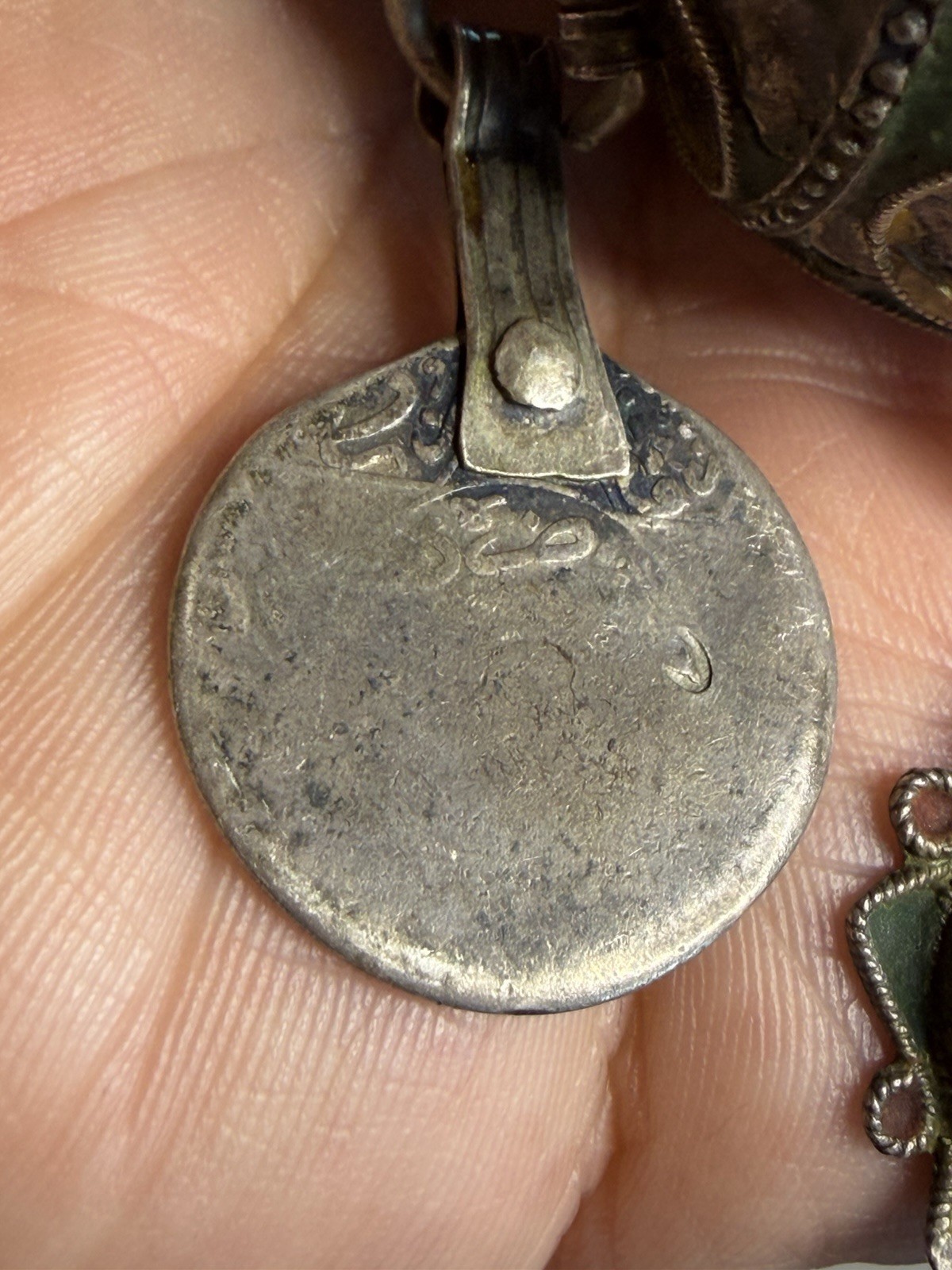Antique Moroccan Enamel Silver Ball Pendent Necklace Coin Pendants Hand Crafted