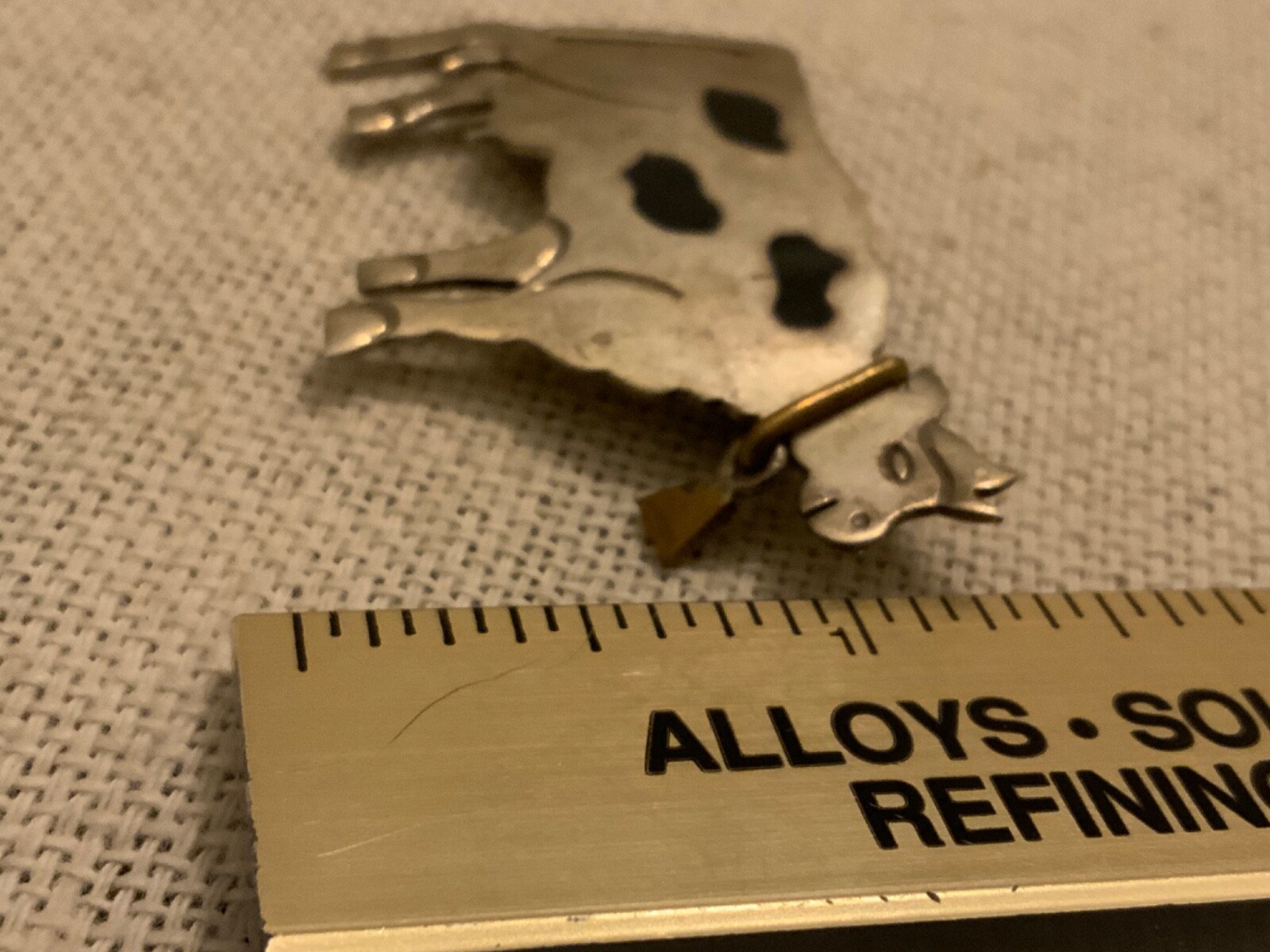 sterling silver Watch FOB brooch pendant 925 pin cow farm country oil slick VTG