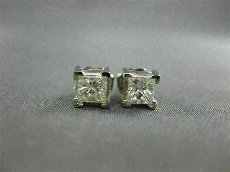 ESTATE .80CT DIAMOND 14KT WHITE GOLD PRINCESS CUT STUD EARRINGS H VVS/VS #5975