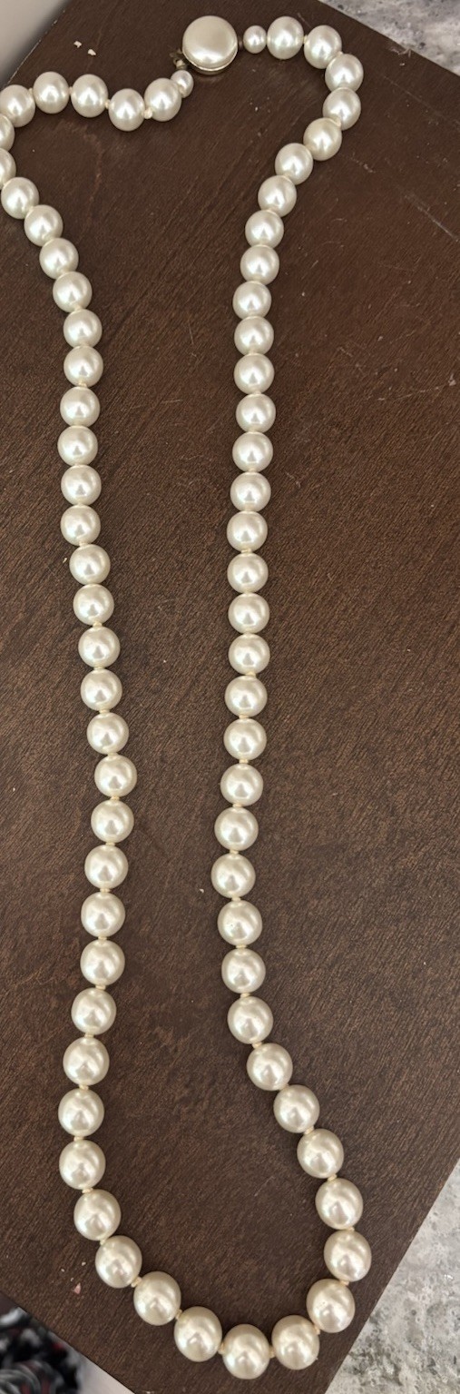 Faux Pearl Necklace 925 Sterling Silver tone Statement 17.5 in Vintage