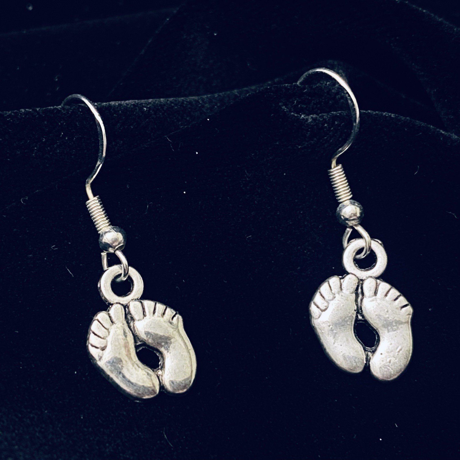 Vintage Sterling Silver Baby Feet Charm Earrings Dangle Drop 925 Sterling