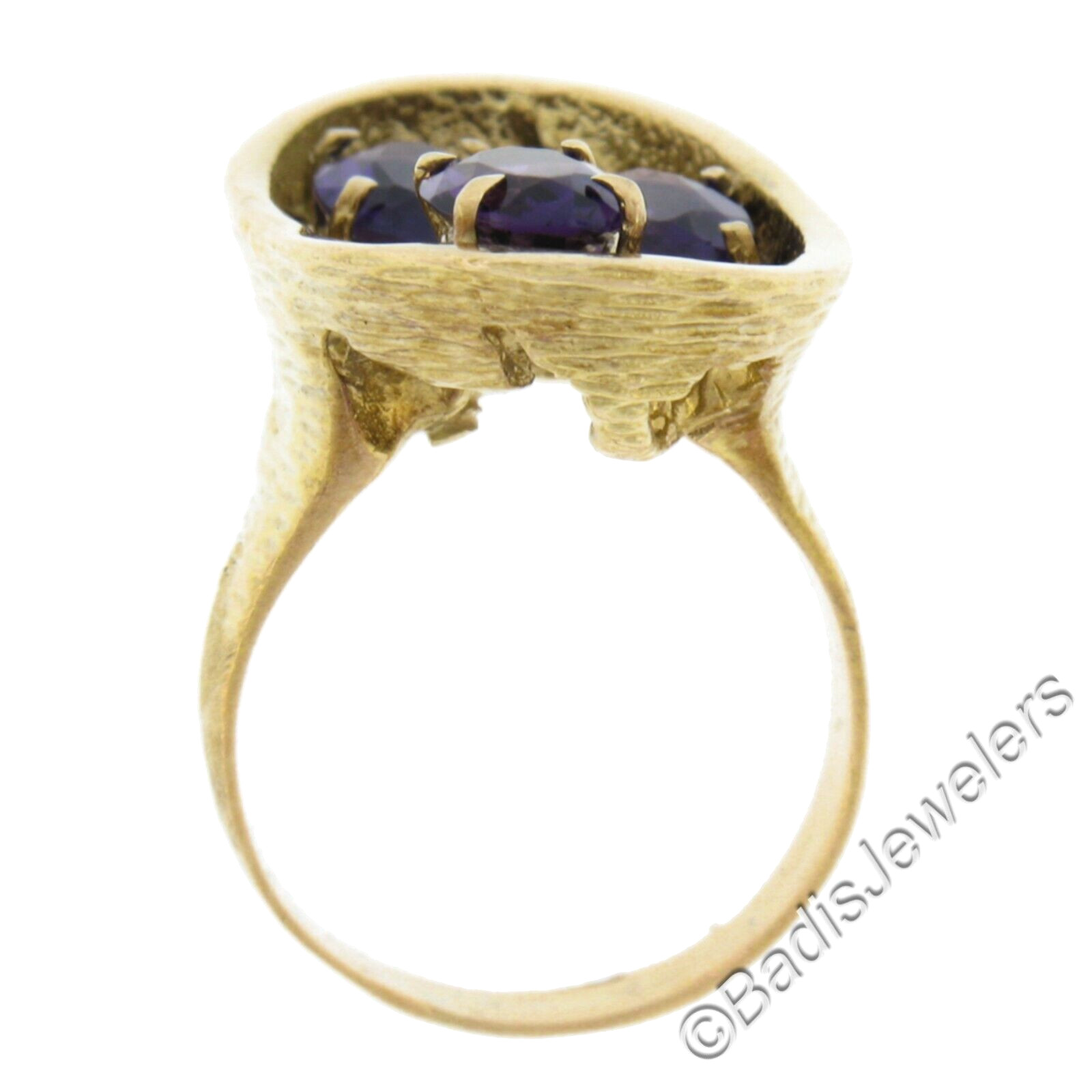 Vintage Yellow Gold 3.75ctw Oval Amethyst Open Textured Freeform Artsy Ring