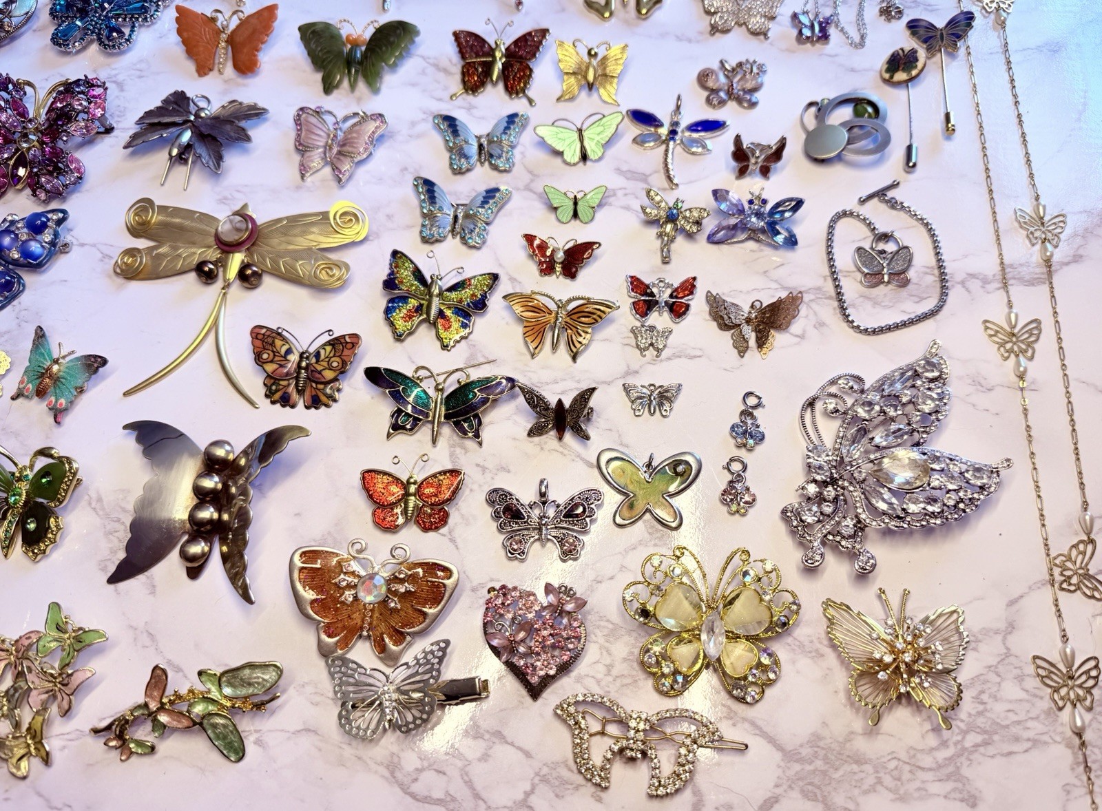 Huge Vintage Mod Butterfly Jewelry Brooch Lot Rhinestone Enamel Signed Unsigned