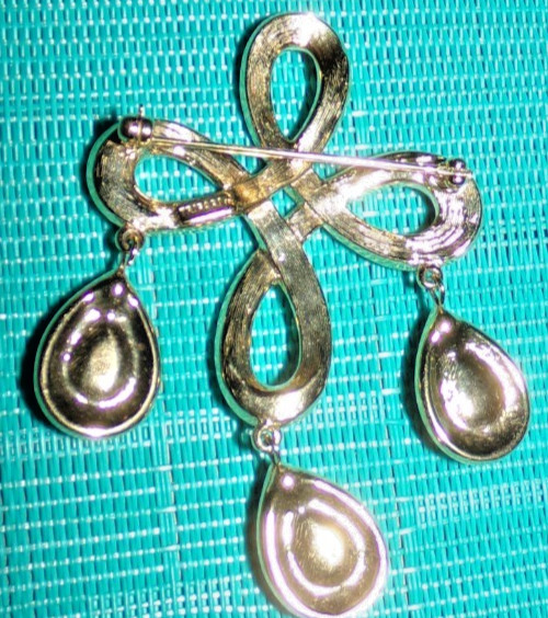 TRIFARI TM signed dangle pin with black enamel & rhinestones-OMG!!