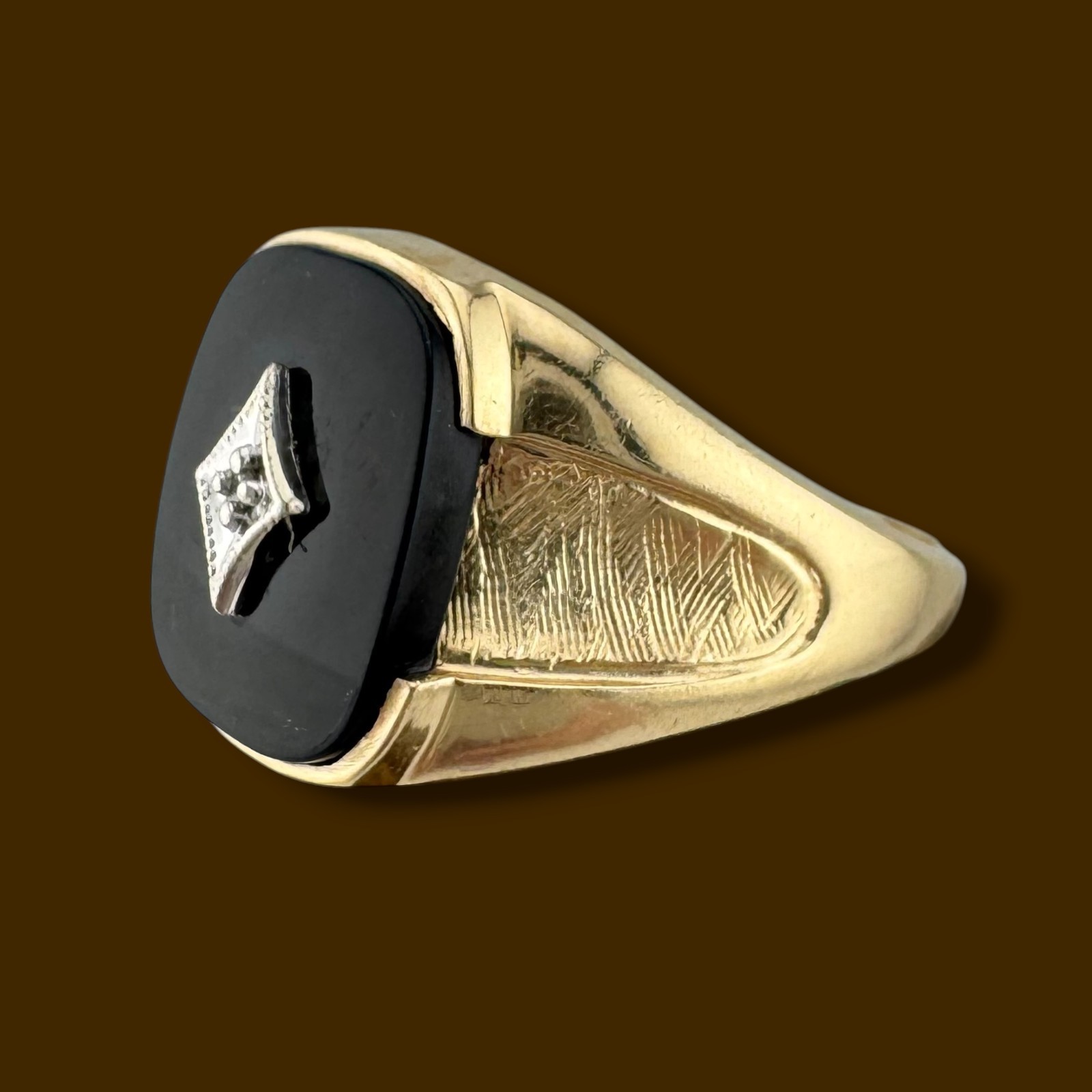 Vintage 10K Gold Black Onyx Diamond Accent Signet Ring Size 10 – 3.5g