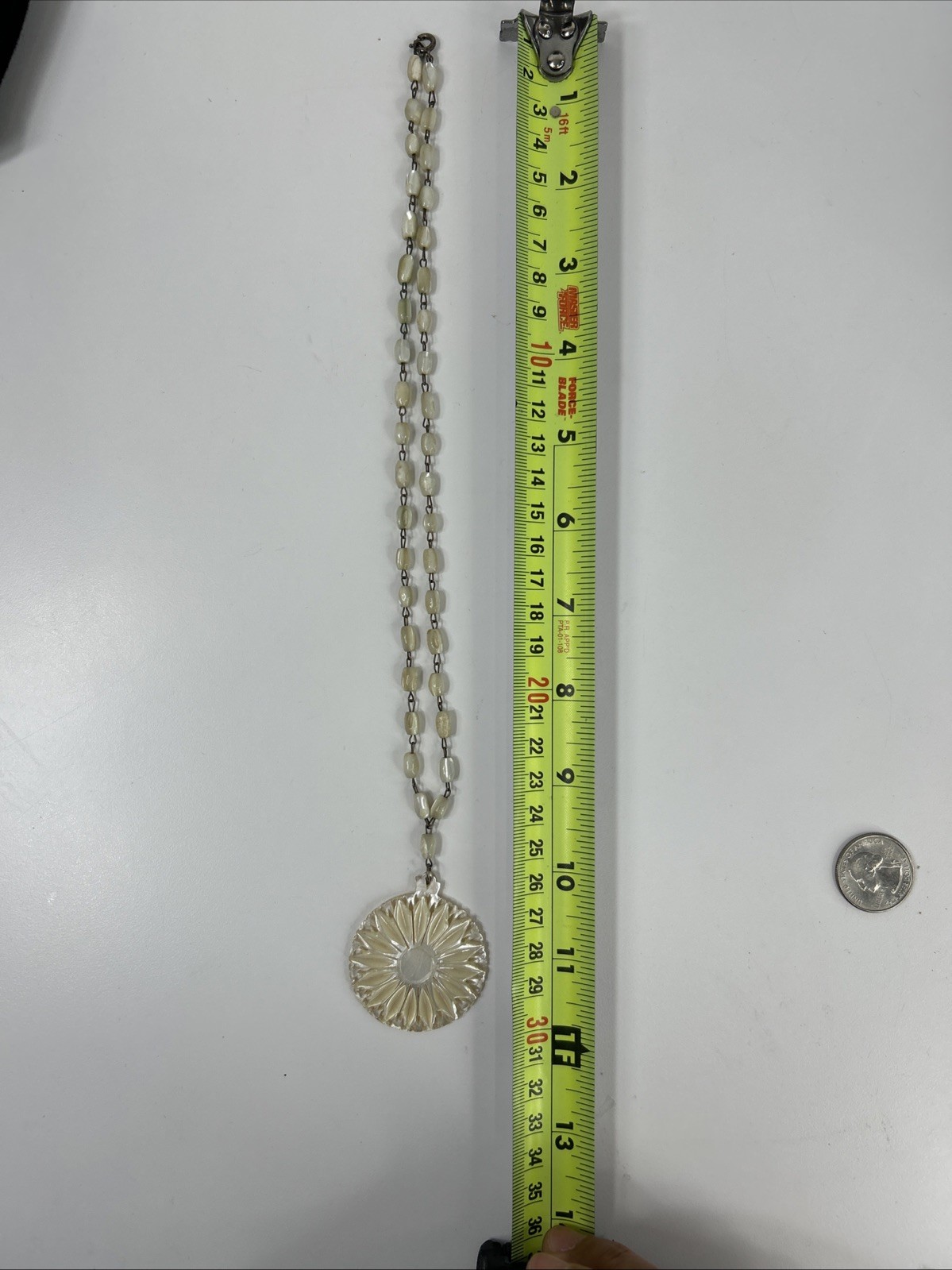 Necklace Carved Flower Daisy Sunburst Medallion Pendant Statement Rosary Beaded