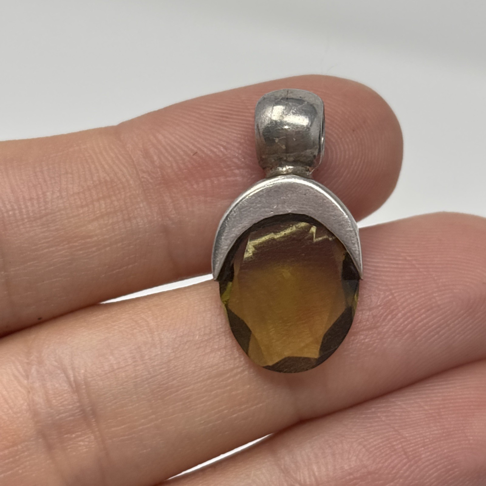 vintage mex yellow glass pendant Faceted Oval Drop 925