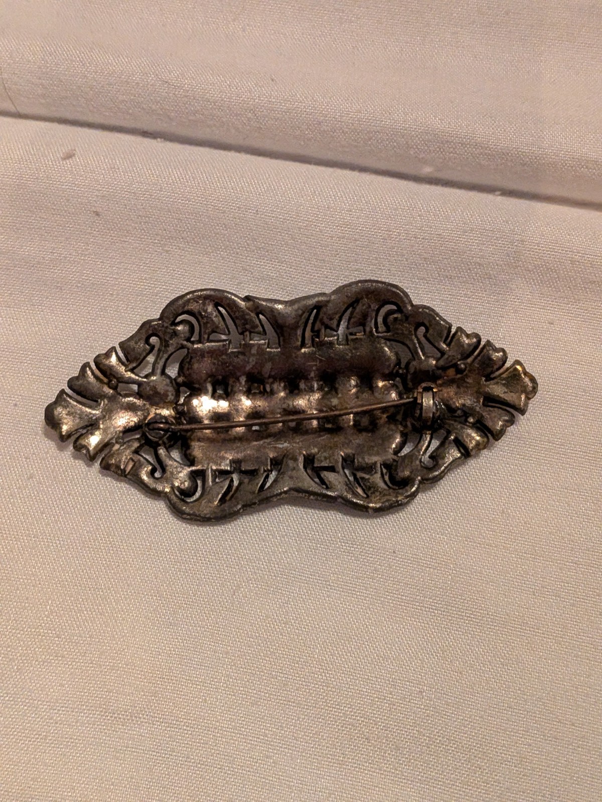 Vtg Art Deco Filigree Rhinestone Brooch Pin New England Glass Works
