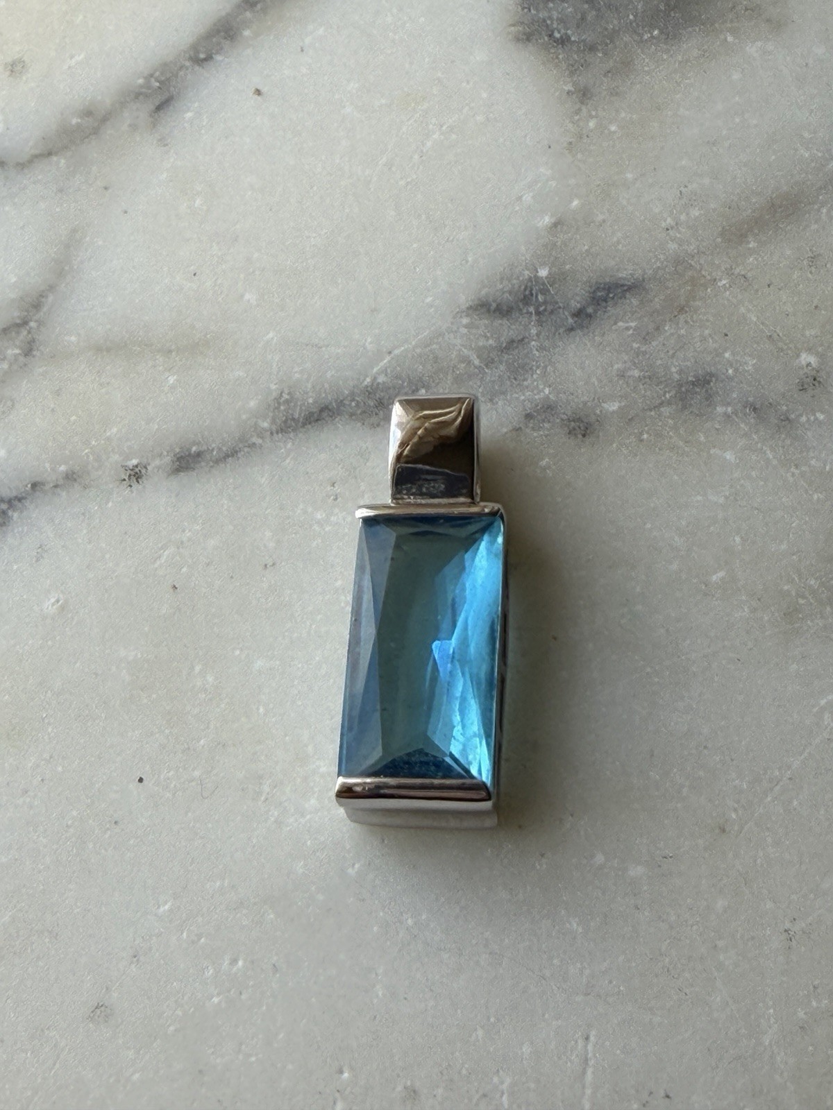 Vintage silver tone blue glass crystal pendant Statement piece