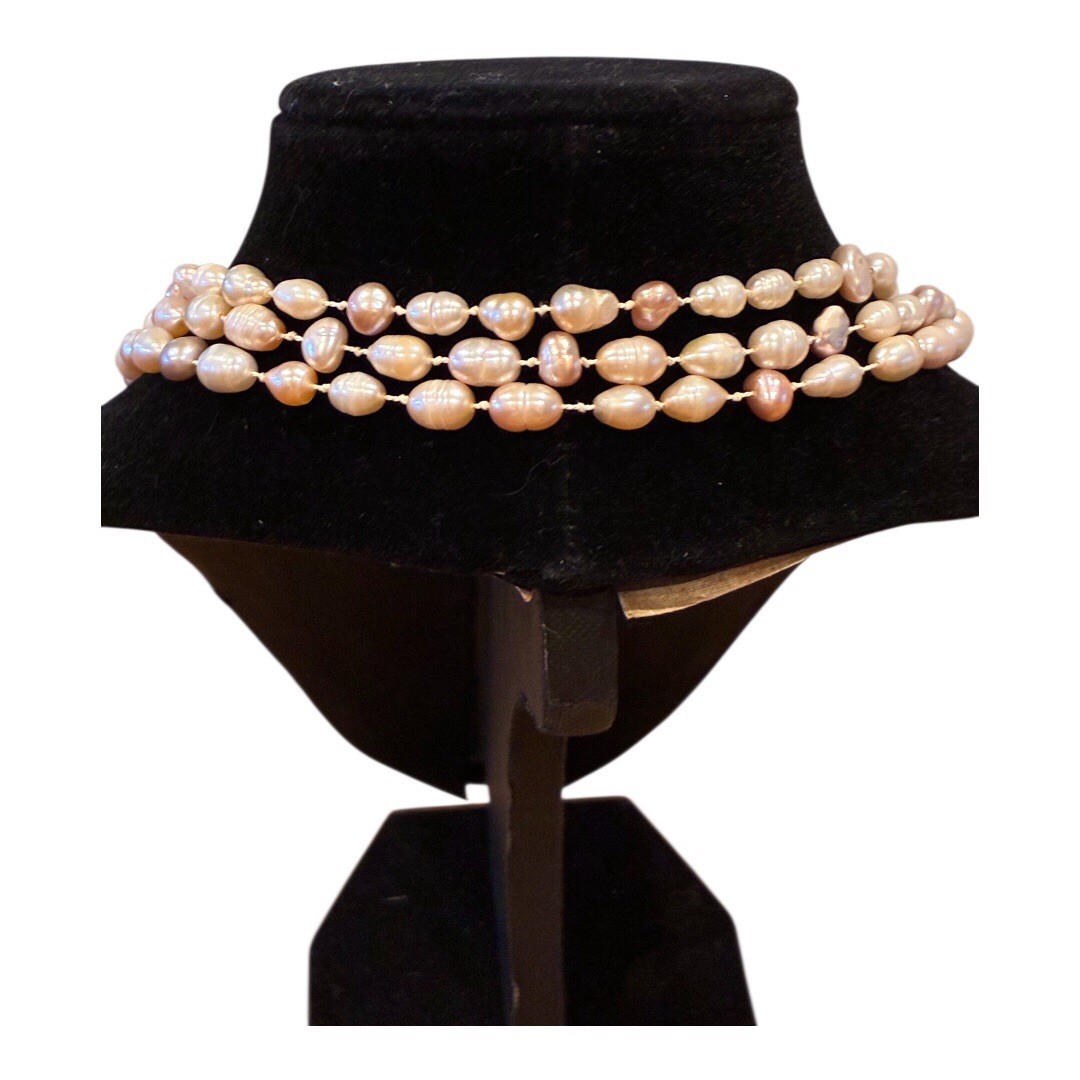 Vintage Baroque Freshwater Pearl 52” Necklace Knotted Endless Rope Strand