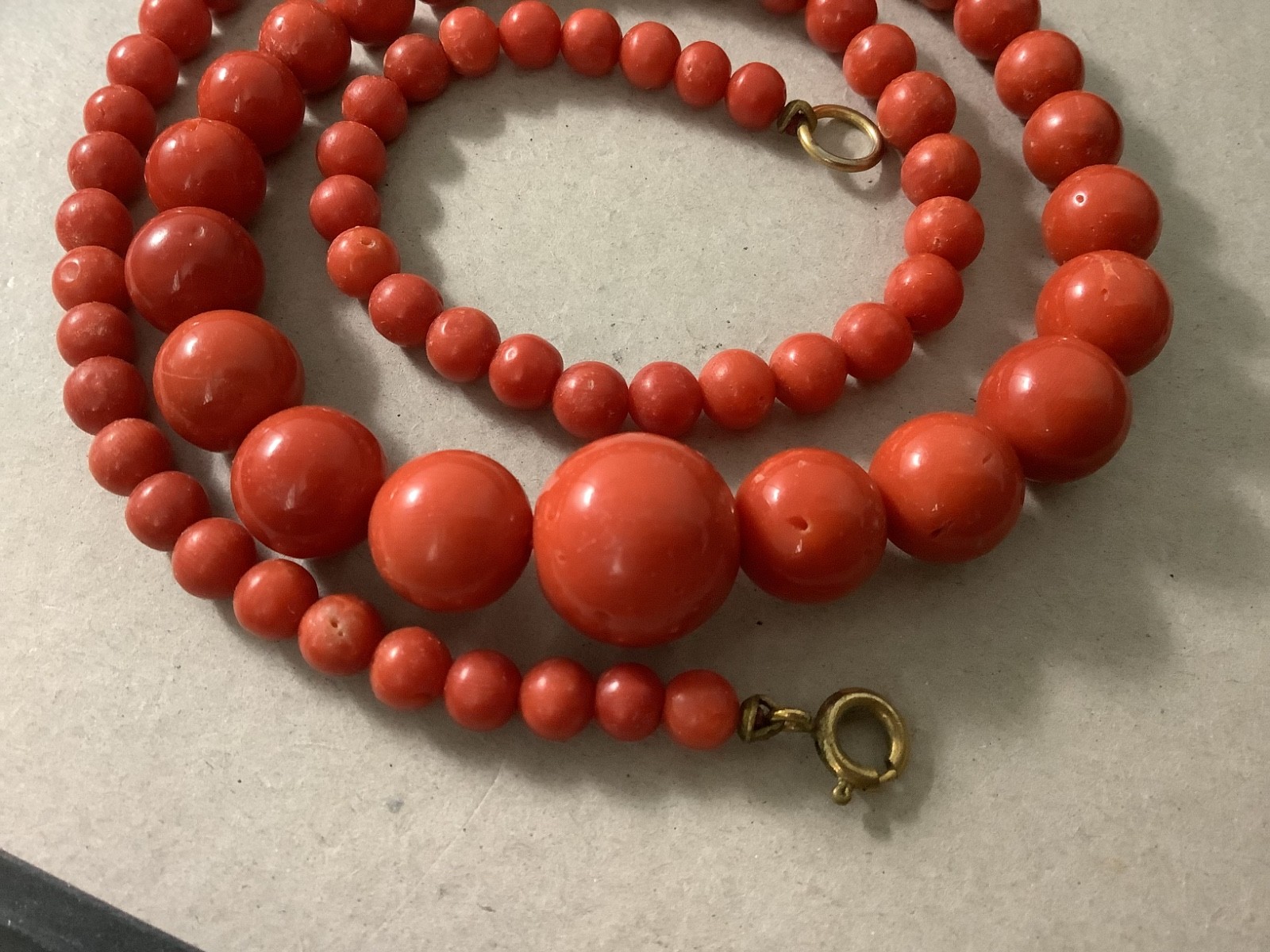 Antique genuine red coral graduated bead necklace 21 in 43.84g