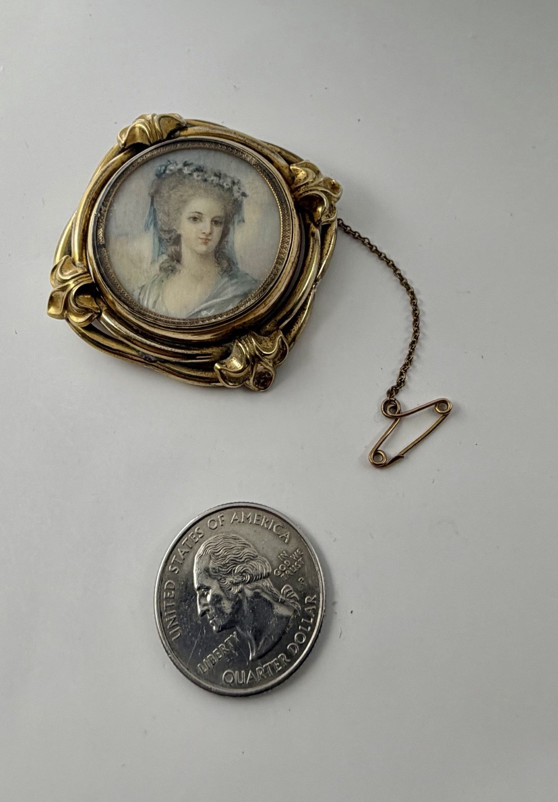 Victorian Hand Painted Georgian Lady Porcelain Portrait Frame Locket Brooch