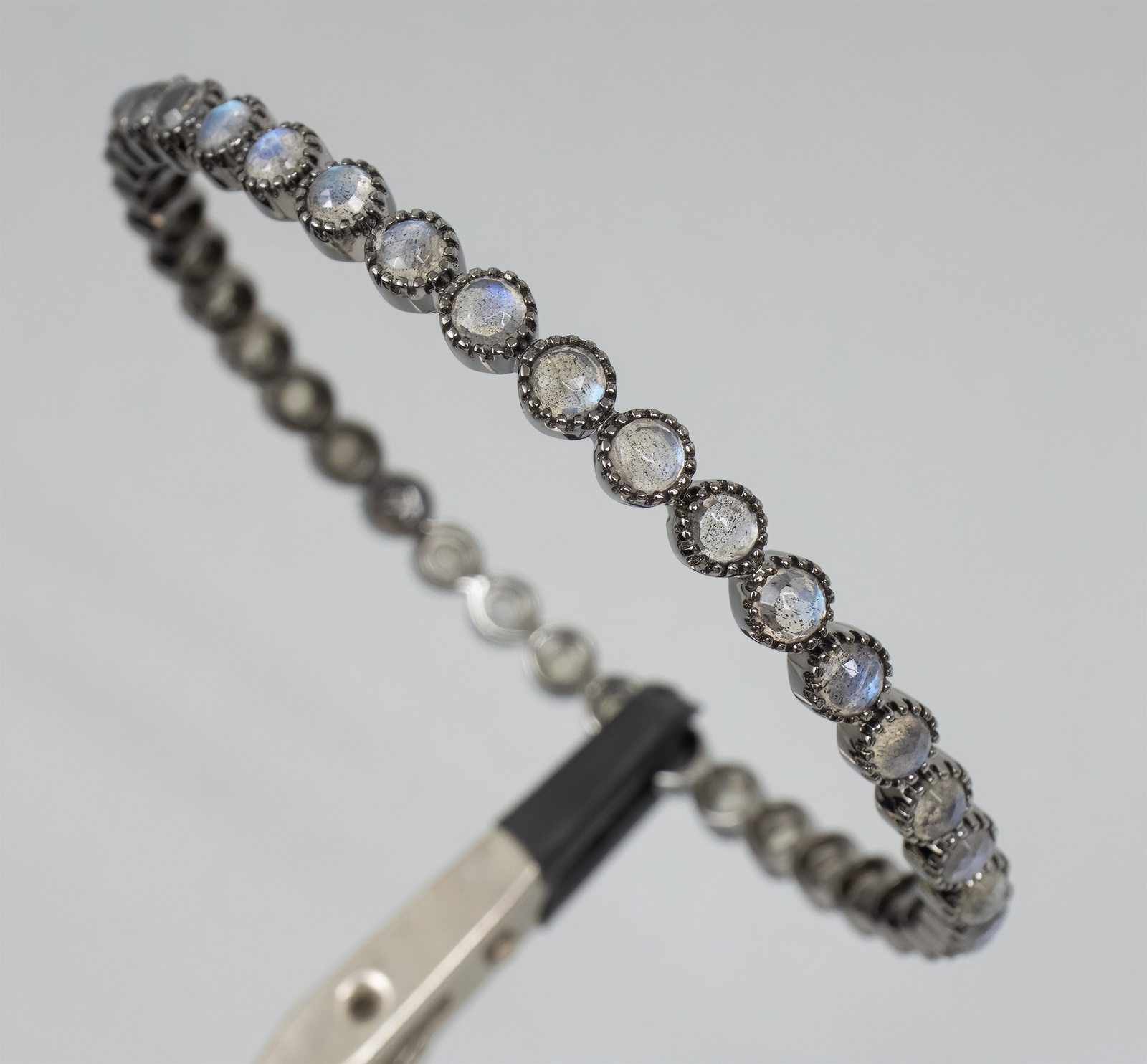 8.1″ HSN Rarities Labradorite Bangle BlackRhodium Sterling Silver Bracelet 15.9g