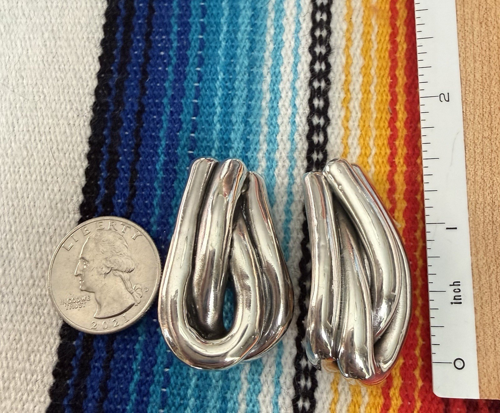 Vintage Modernist Sculpted Electroform Sterling Silver Clip-On Earrings 18.9g