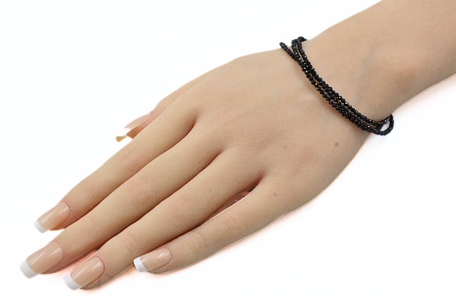 BBJ Signed Triple Strand Black Glass Sterling Silver HSN Bracelet