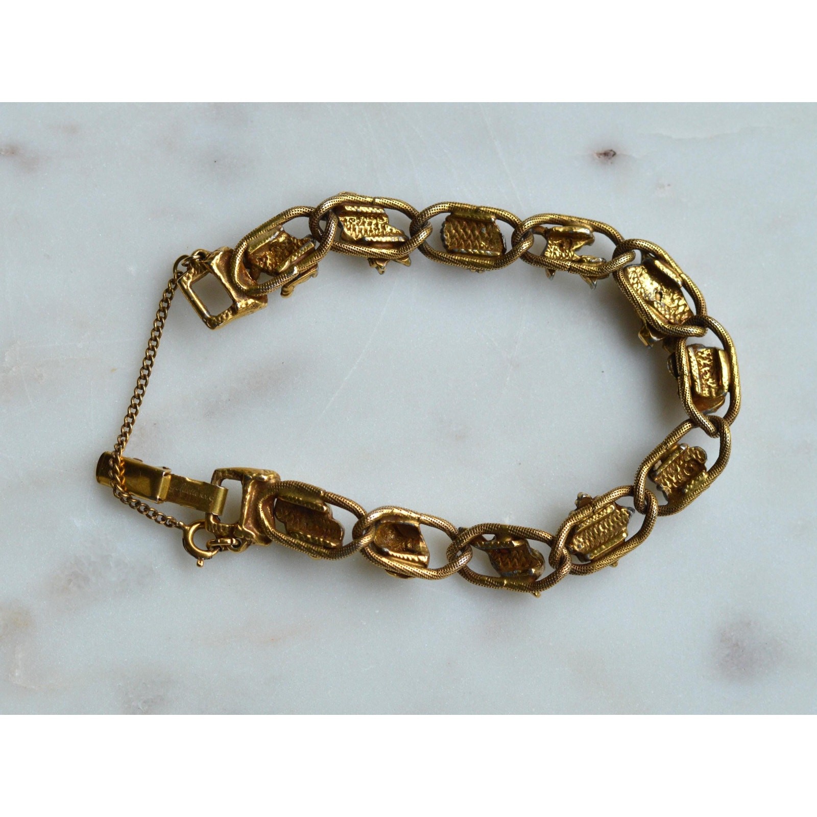 Vintage Signed Goldette N.Y. Victorian Revival Slide Bracelet