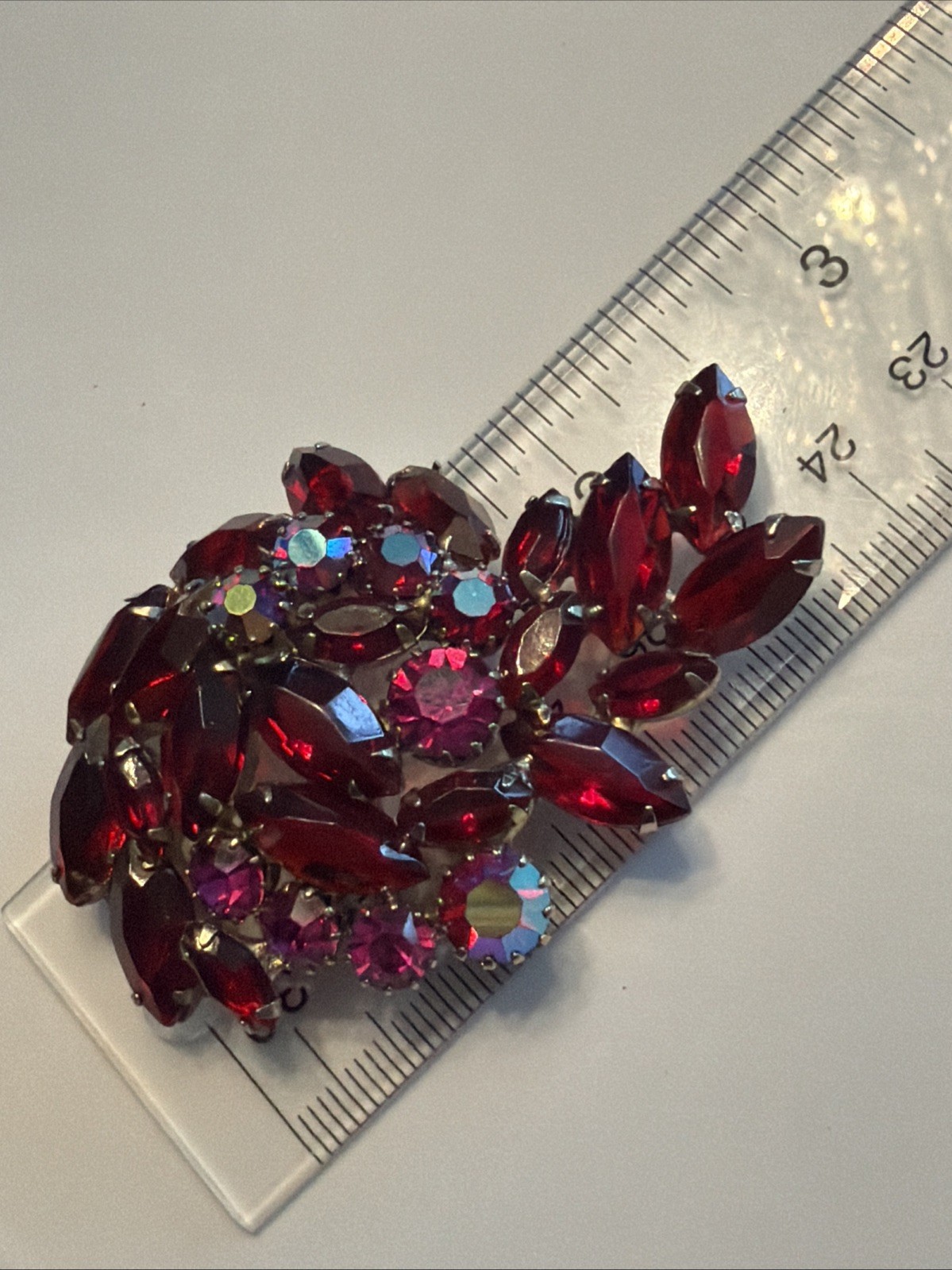 Stunning Vintage Juliana ? Flower Brooch Red Navettes AB Pink Rhinestones K15