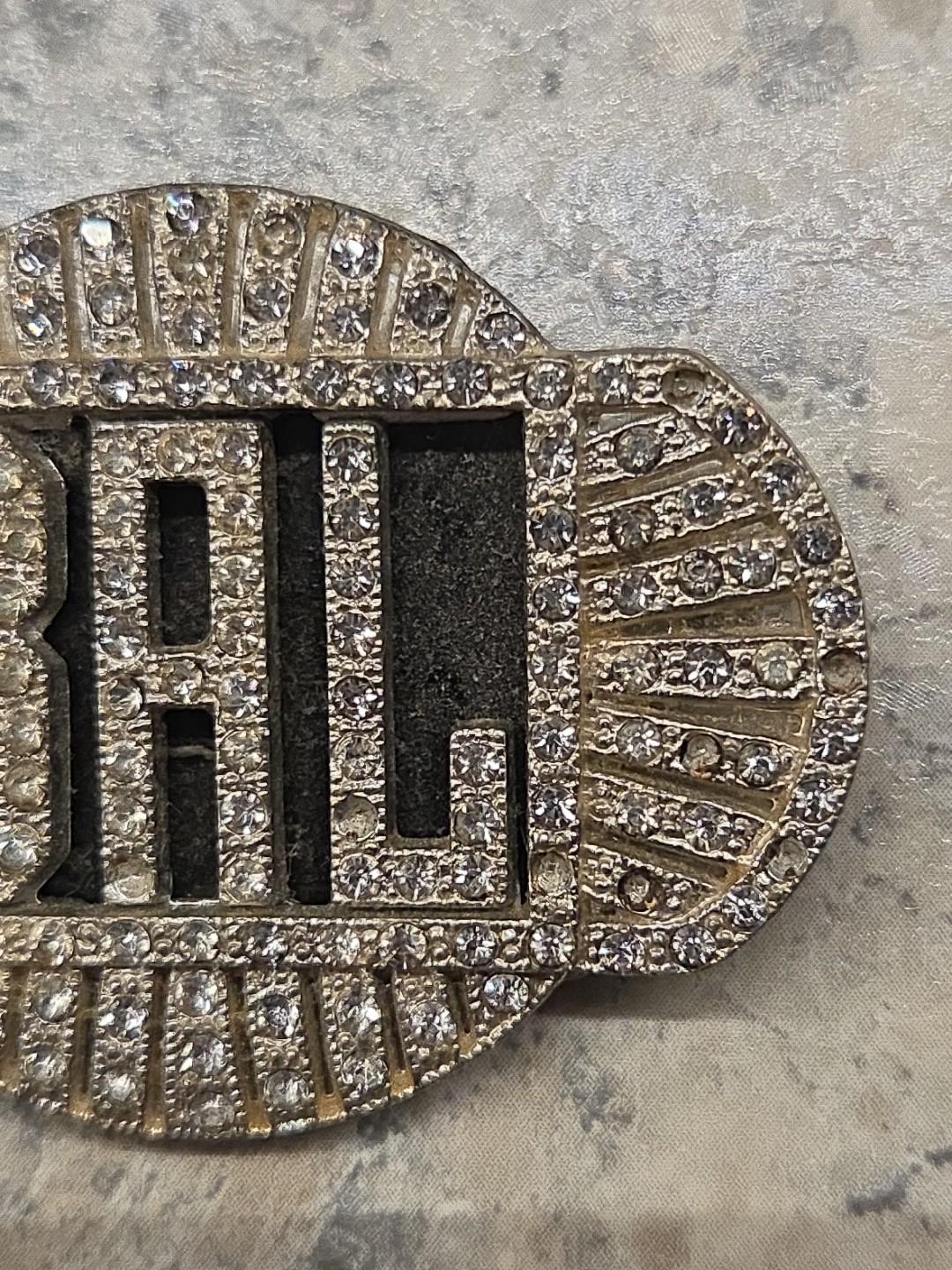 Vintage Art Deco Rhinestone Initial “BAL” Silver Tone Brooch Pin 2″ x 1.5″