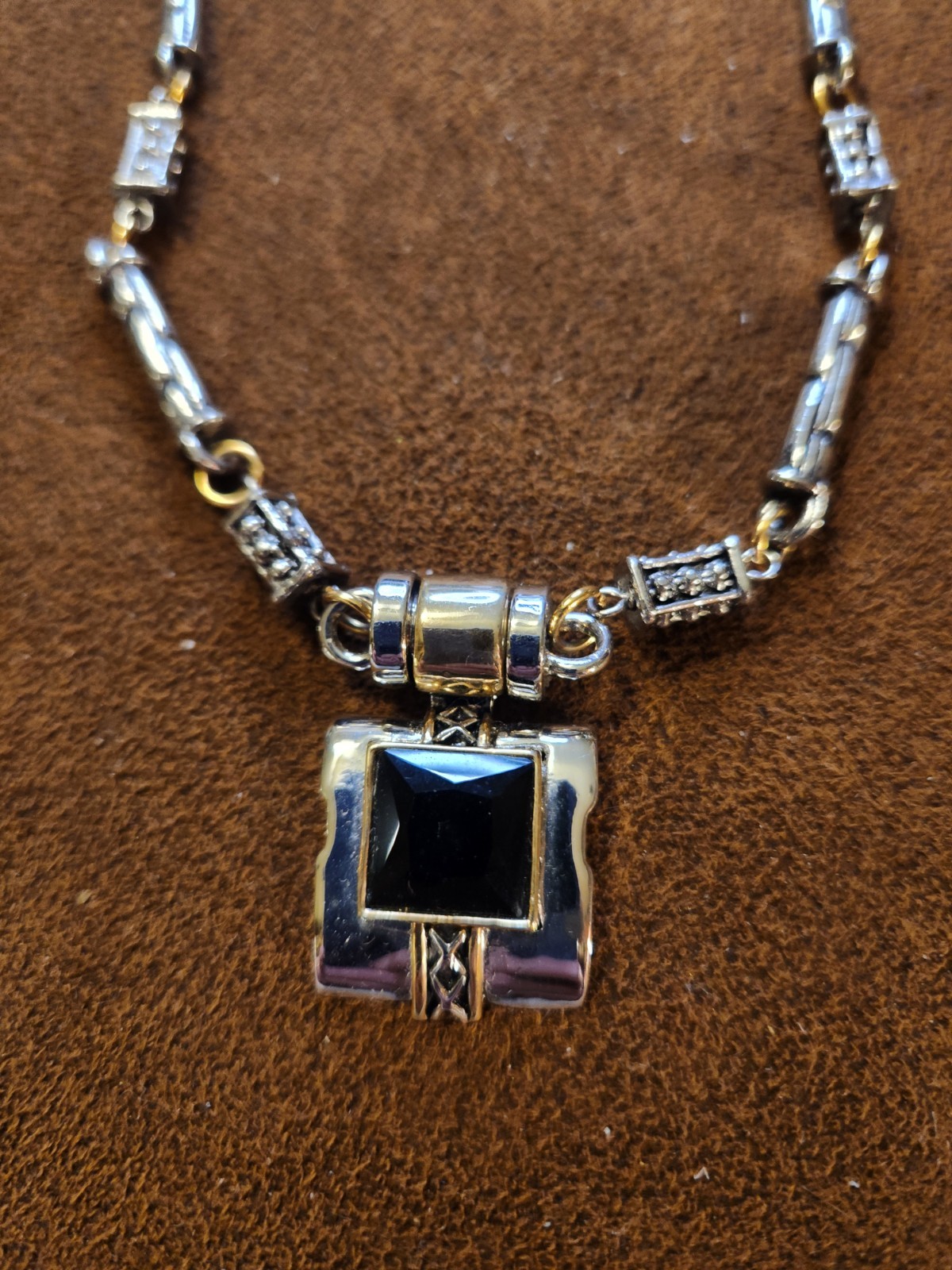 Vintage Statement Earrings And Necklace Set Silver Tone With Black Center