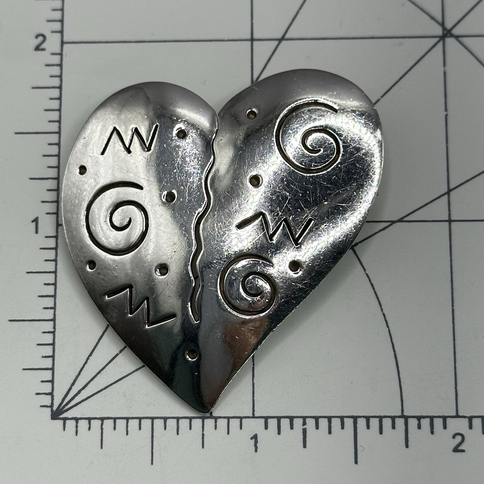 Rustic Stamped Heart Brooch Designer Signed Forbes 925 Sterling Silver Cutout
