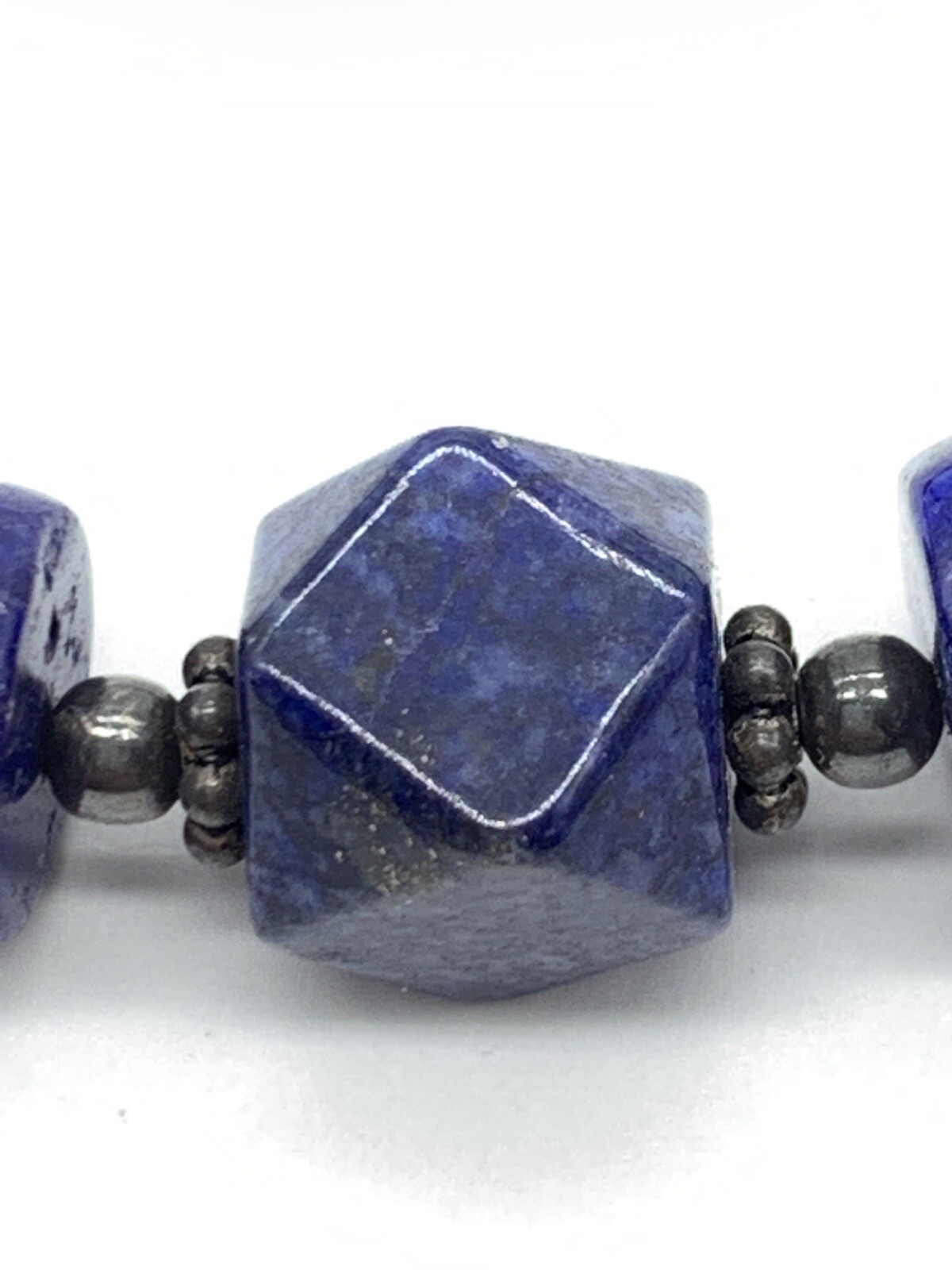 Vintage Denim Lapis Sterling Bracelet Bead Geometric S Hook Clasp 925 Artisan A2