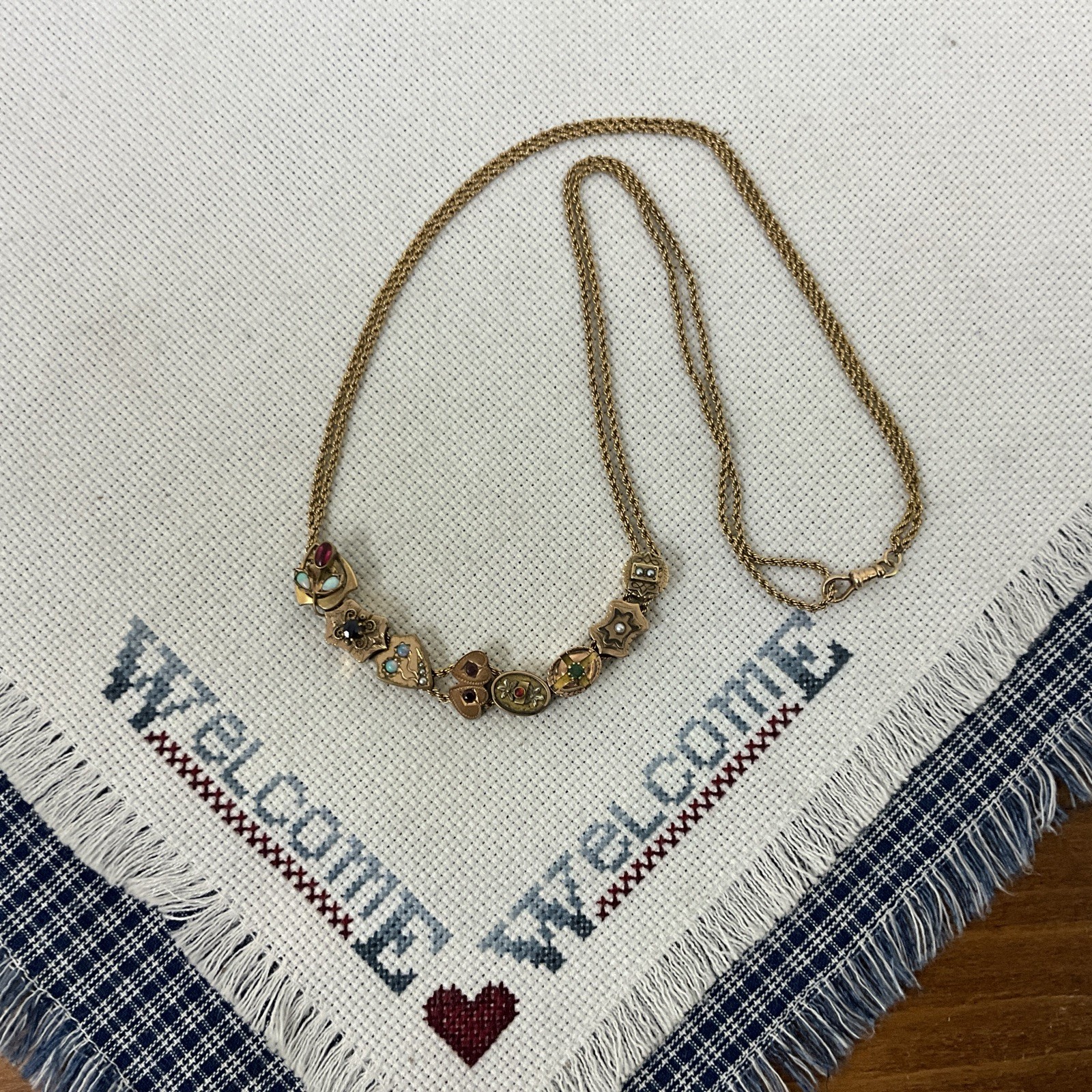 Fabulous Antique 8 Slides Victorian Gold Filled Watch Chain Necklace