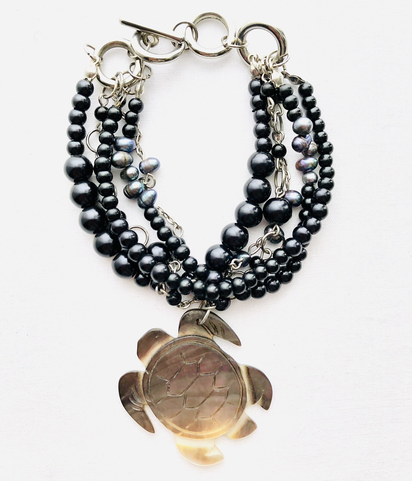 Turtle Charm Bracelet Freshwater Pearl Nautical Beach Ocean Animal Jewelry 8”