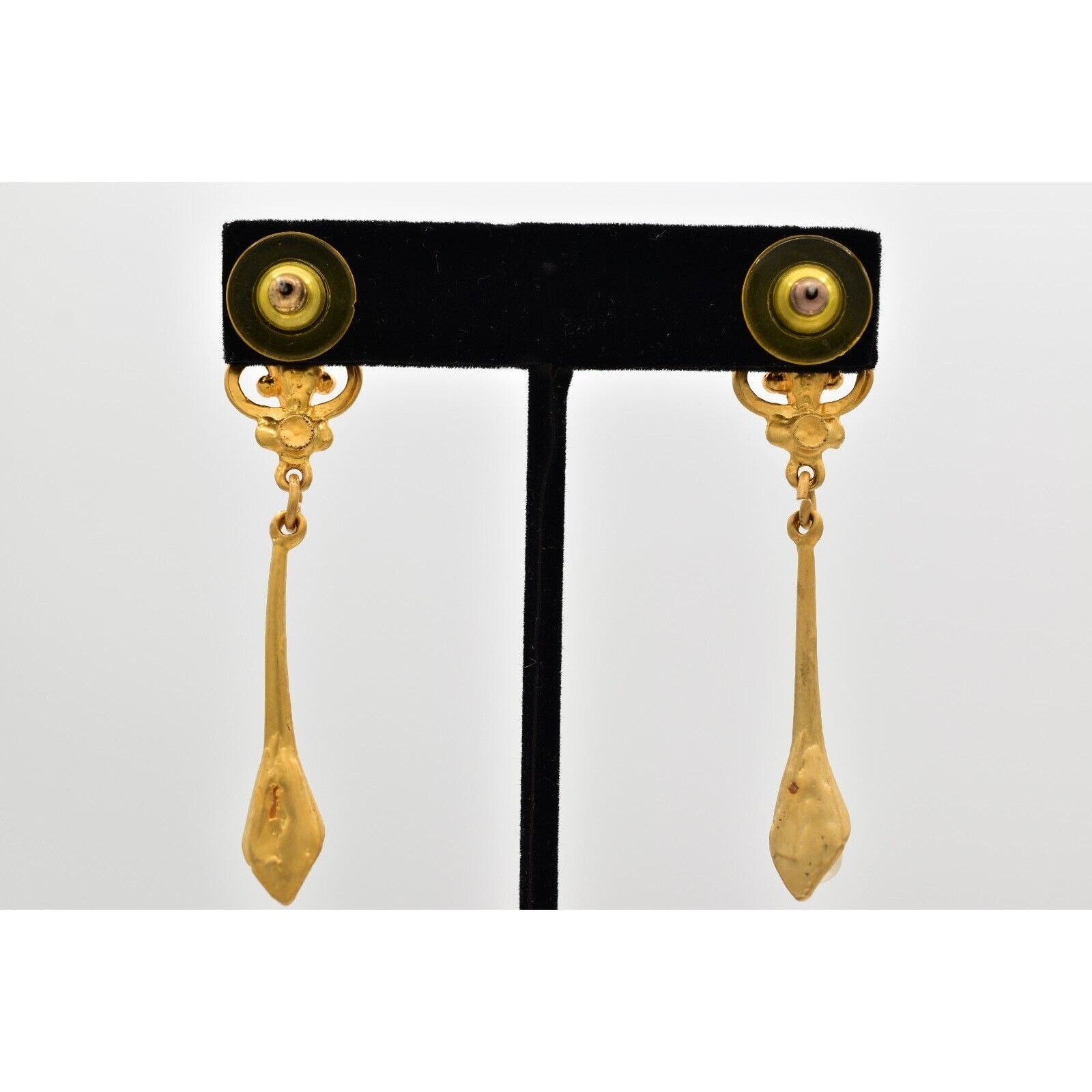 Vintage Pearl Crystal Dangle Earrings Drop Brushed Gold Matte NOS 1980s BinBK