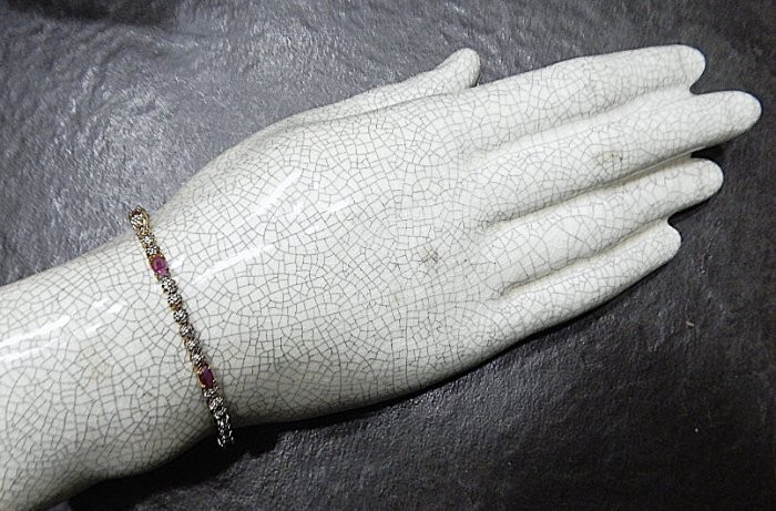 DEE BERKLEY 925 Sterling Silver Vermeil Ruby Tennis Bracelet 9.4g DBJ Signed