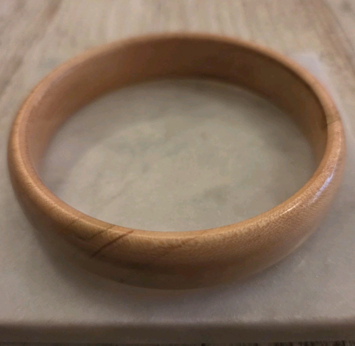 Two Vintage 1/2 Inch Tall Handcrafted Wooden Bracelets 2 1/2 Inches Wide, Signed