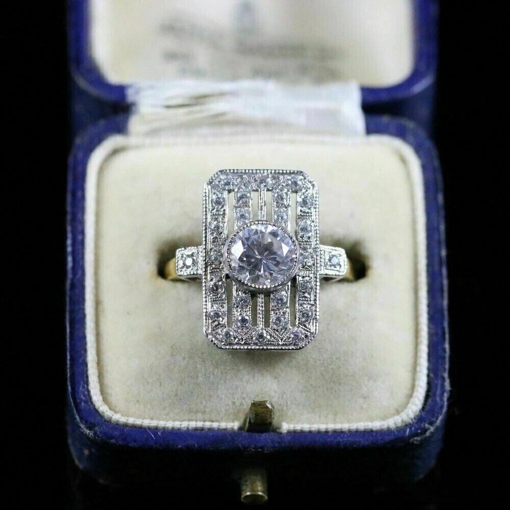 Vintage Art Deco 2.41CT Round Cut Lab Created Diamond 14K Two-Tone Gold Finish