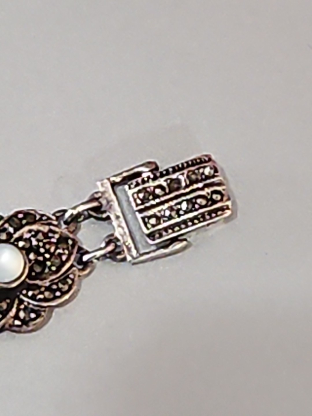 Vintage Sterling Silver 925 Thailand Marcasite Bracelet 7″ (Missing Sm Stones)