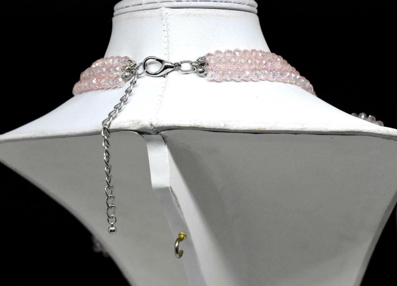 STUNNING Rose PINK Crystal Beaded Bib Draping Loop Necklace Adjustable Clasp