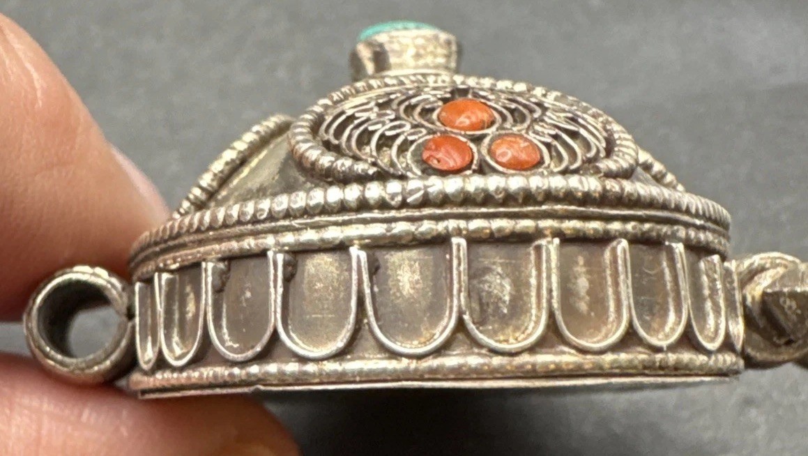 Vintage 925 Silver Coral And Turquoise Figural Pendant 1.5” x 2” 23g