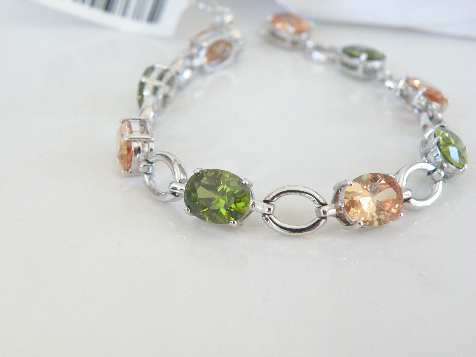 Vintage Sterling Silver 925 Gemstone Tennis Station Link Bracelet 7.5″